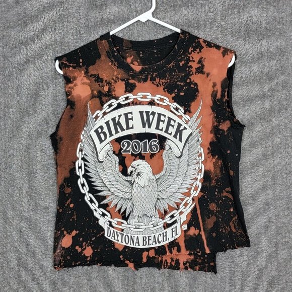 Daytona Beach Crop Top Womens S Black Brown Tie Dye Bike Week 2016 Jagged Edge - Picture 1 of 6